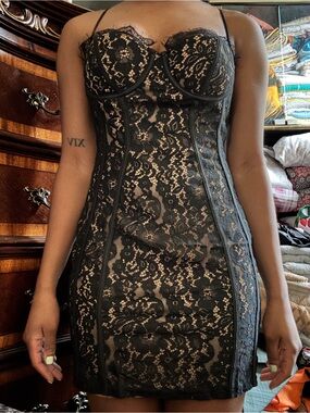 Fashion Nova Black Lace Bustier Mini Dress